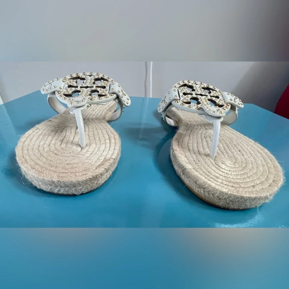 Tory Burch | Miller Studded Espadrille Sandals | White/Ivory | sz 9 - Picture 3 of 5